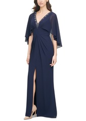 Vince Camuto Embellished-Neck Capelet Gown