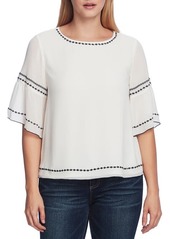 Vince Camuto Embroidered Bell Sleeve Chiffon Blouse in Pearl Ivory at Nordstrom