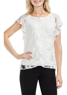 Vince Camuto Embroidered Sequin Ruffle Sleeve Blouse