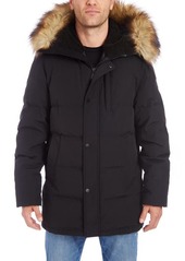 Vince Camuto Faux Fur Trim Down & Feather Puffer Jacket in Black at Nordstrom