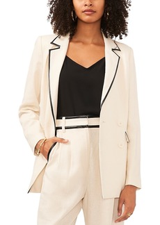 Vince Camuto Faux Leather Trim Double Breasted Blazer