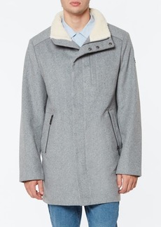 Vince Camuto Faux Shearling Trim Wool Blend Coat in Heather Grey at Nordstrom