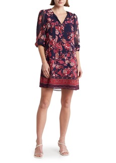 Vince Camuto Floral Balloon Sleeve Chiffon Shift Dress in Berry at Nordstrom Rack