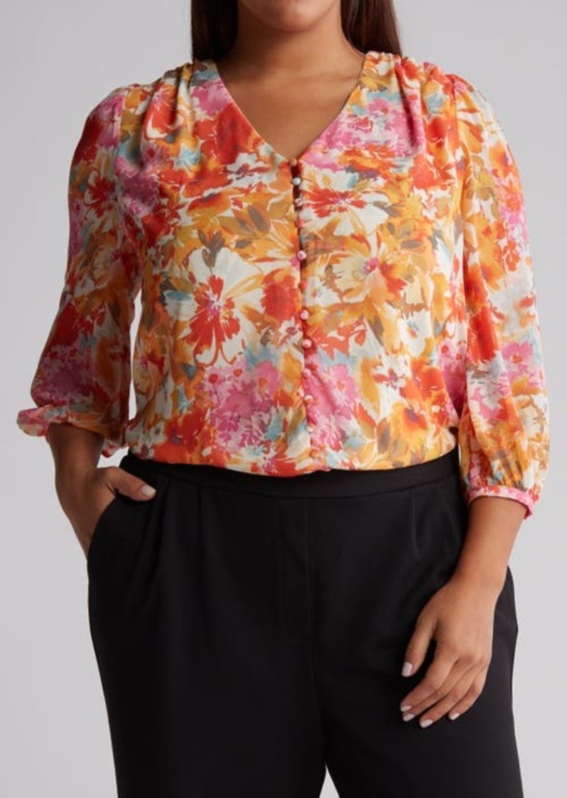 Vince Camuto Floral Button-Up Top