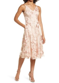 Vince Camuto Floral Emboridered Mesh Midi Dress in Blush at Nordstrom