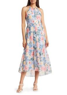 Vince Camuto Floral Halter Neck Chiffon High-Low Dress in Periwinkle at Nordstrom Rack