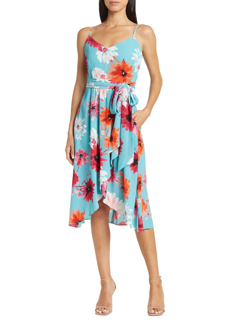 Vince Camuto Floral High-Low Midi Dress in Turquoise at Nordstrom Rack
