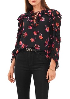 Vince Camuto Floral Lace-Up Ruffle Sleeve Blouse