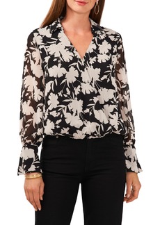 Vince Camuto Floral Long Sleeve Bubble Top in Rich Black at Nordstrom Rack
