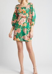 Vince Camuto Floral Long Sleeve Linen Blend Dress