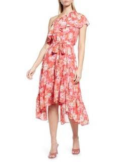 Vince Camuto Floral One-Shoulder High-Low Dress in Coral at Nordstrom