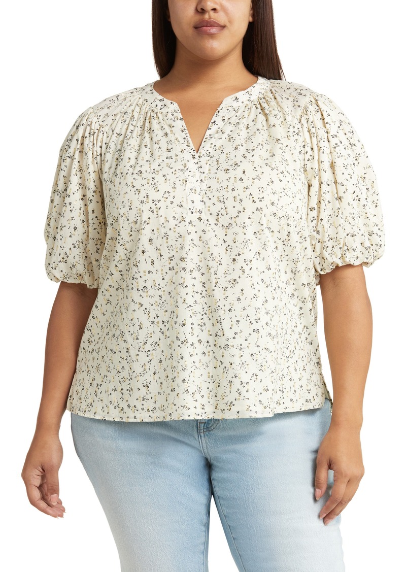 Vince Camuto Floral Print Metallic Puff Sleeve Blouse in Birch at Nordstrom Rack