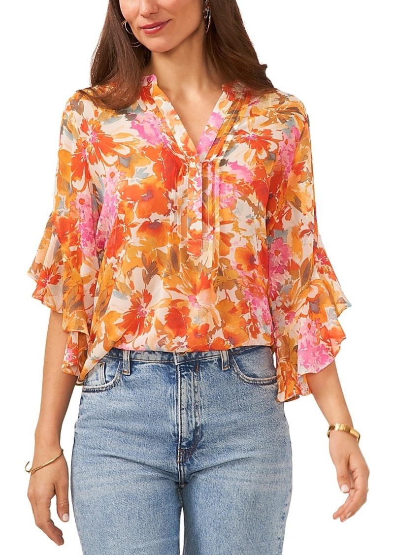 Vince Camuto Floral Print Pleated Top