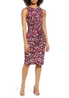 Vince Camuto Floral Print Ruched Body-Con Dress in Berry at Nordstrom