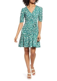 Vince Camuto Floral Print Ruched V-Neck Dress in Green at Nordstrom