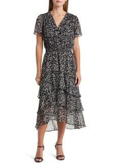 Vince Camuto Floral Print Tiered Chiffon Dress