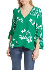 Vince Camuto Floral Print Trumpet Sleeve Top in Green at Nordstrom Rack