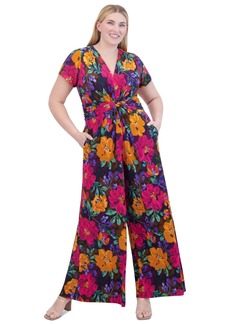 Vince Camuto Floral-Print Twist-Front Wide-Leg Jumpsuit - Magenta