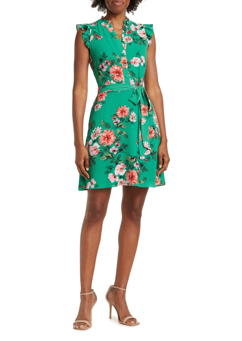 Vince Camuto Floral Ruffle Crepe Dress in Green Multi at Nordstrom Rack