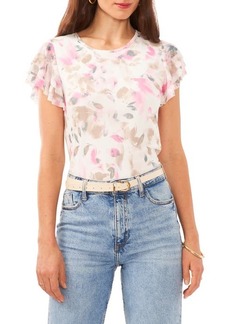 Vince Camuto Floral Ruffle Sleeve Mesh Top