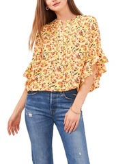 Vince Camuto Floral Ruffle Sleeve Top in Yellow at Nordstrom