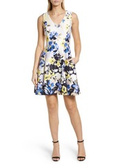 Vince Camuto Floral Scuba Fit & Flare Dress in Navy Multi at Nordstrom