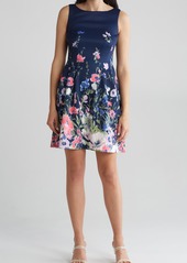 Vince Camuto Floral Sleeveless Scuba Fit & Flare Dress in Navy Multi at Nordstrom Rack