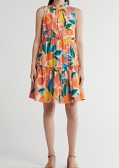 Vince Camuto Floral Sleeveless Tiered Linen Blend Dress in Coral Multi at Nordstrom Rack