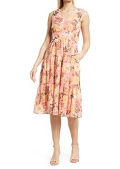 Vince Camuto Floral Sleeveless Tiered Ruffle Midi Dress in Blush at Nordstrom Rack