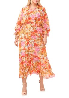 Vince Camuto Floral Smocked Three Quarter Sleeve Maxi Dress