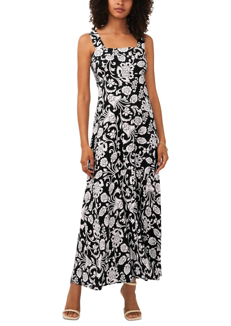 Vince Camuto Floral Square-Neck Smocked-Back Maxi Dress - Rich Black