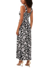 Vince Camuto Floral Square-Neck Smocked-Back Maxi Dress - Rich Black