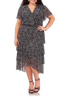 Vince Camuto Floral Tiered Dress in Rich Black at Nordstrom Rack