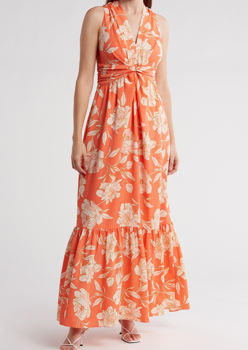 Vince Camuto Floral Twist Waist Maxi Dress in Coral at Nordstrom Rack