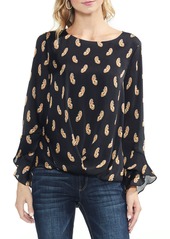 Vince Camuto Flutter Cuff Paisley Blouse in Rich Black at Nordstrom