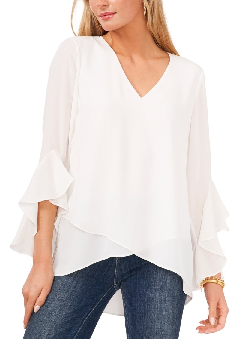 Vince Camuto Women's Printed V-Neck 3/4-Flutter Sleeve Blouse - New Ivory