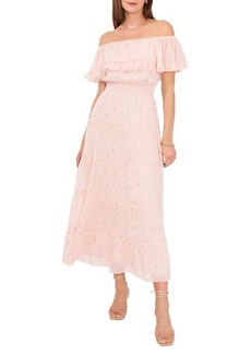 Vince Camuto Foil Accent Off the Shoulder Tiered Dress in Summer Rose at Nordstrom