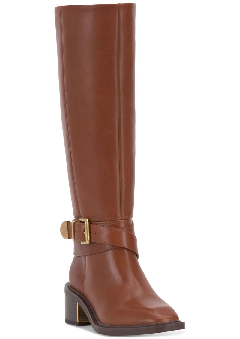 Vince Camuto Gini Wide-Calf Buckled Knee-High Riding Boots - Whiskey