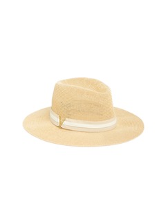 Vince Camuto Grosgrain Faux Leather Band Panama Hat in Natural at Nordstrom Rack