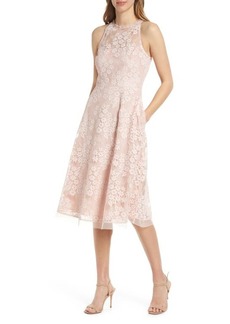 Vince Camuto Halter Neck Lace Midi Dress in Blush at Nordstrom