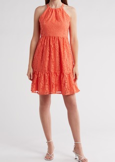 Vince Camuto Halter Neck Sleeveless Lace Dress in Tangerine at Nordstrom Rack