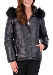 Vince Camuto High-Shine Faux-Fur-Trim Hooded Puffer Coat, Created for Macy's