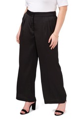 Vince Camuto High Waist Wide Leg Satin Pants in Rich Black at Nordstrom