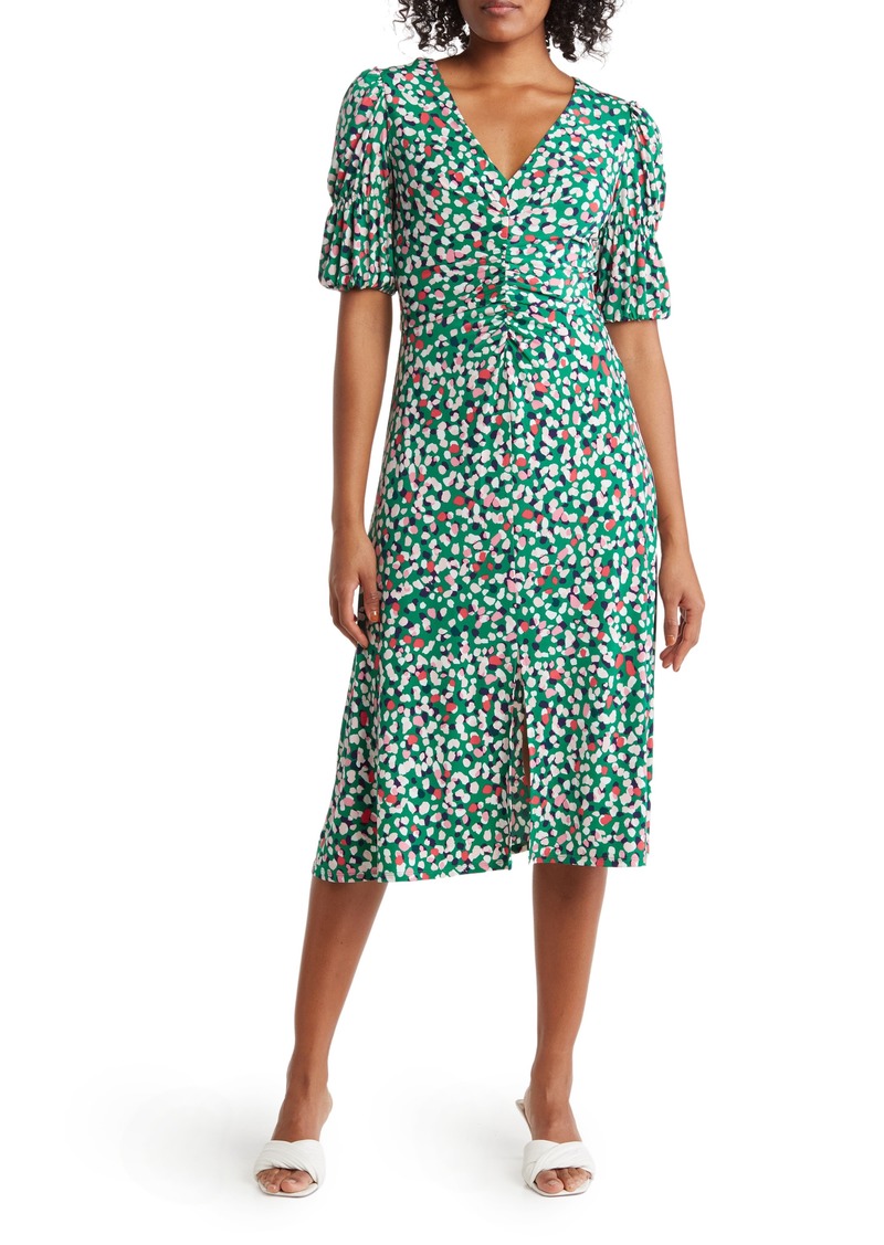 Vince Camuto Ity Ruched Front Midi Dress in Green Multi at Nordstrom Rack