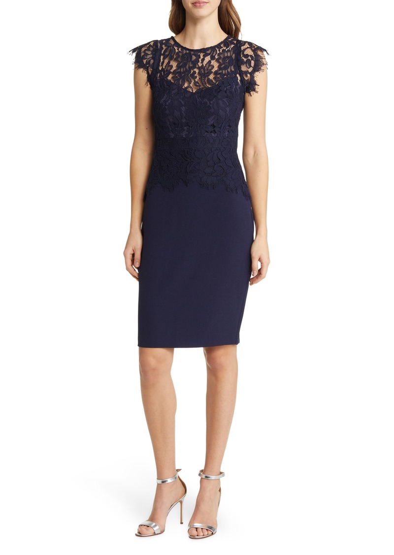 Vince Camuto Lace & Stretch Crepe Sheath Dress in Navy at Nordstrom Rack