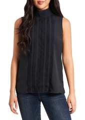 Vince Camuto Lace Detail Sleeveless Crêpe de Chine Blouse in Rich Black at Nordstrom
