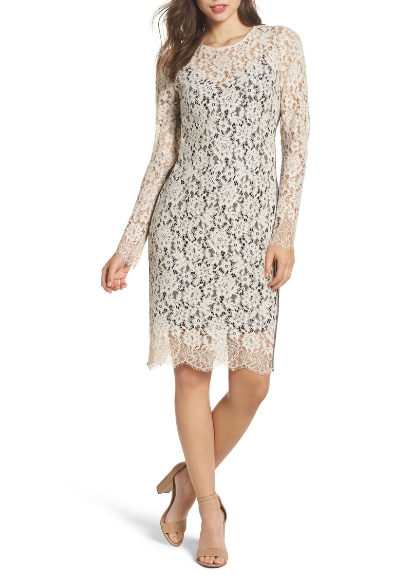 vince camuto sleeveless embroidered mesh shift dres