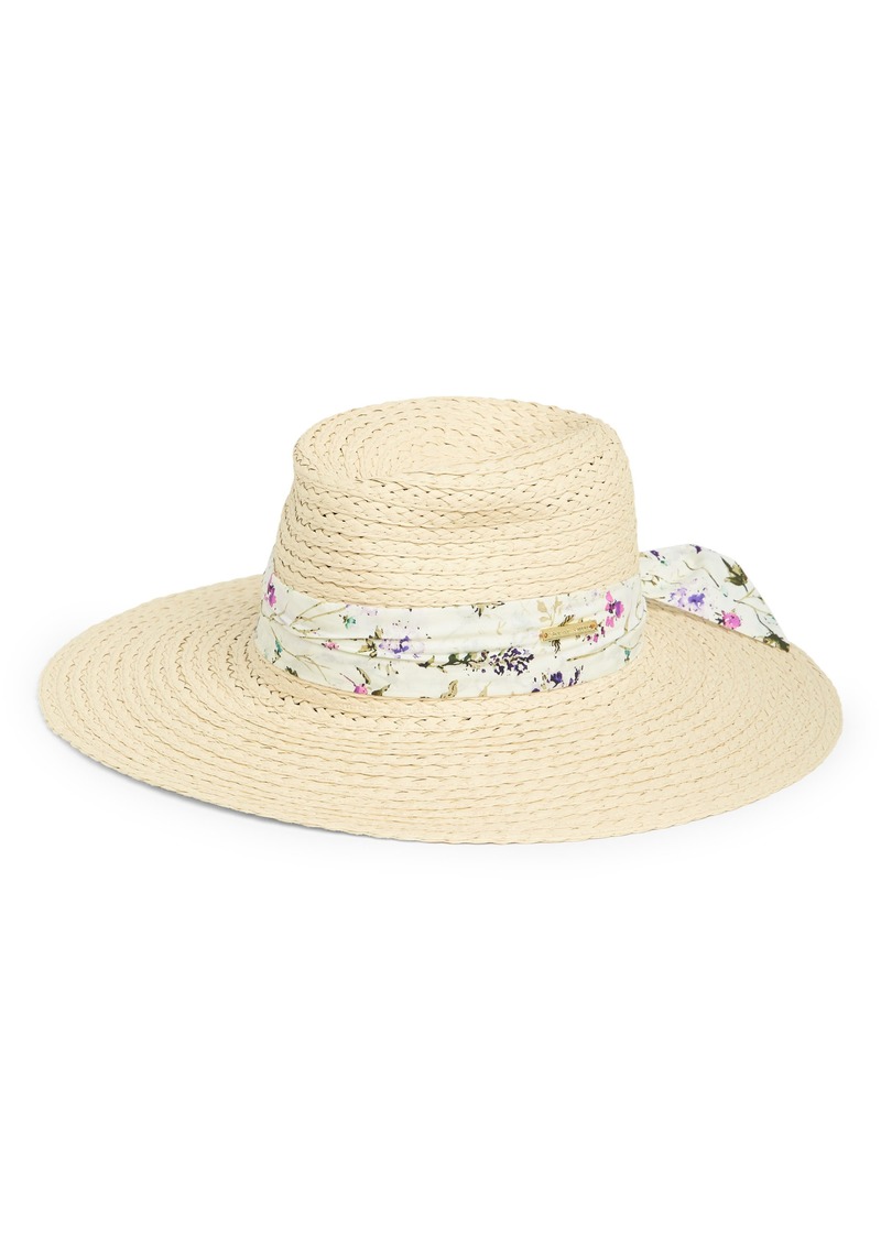 Vince Camuto Lala Floral Ribbon Panama Hat in Natural/White Floral at Nordstrom Rack