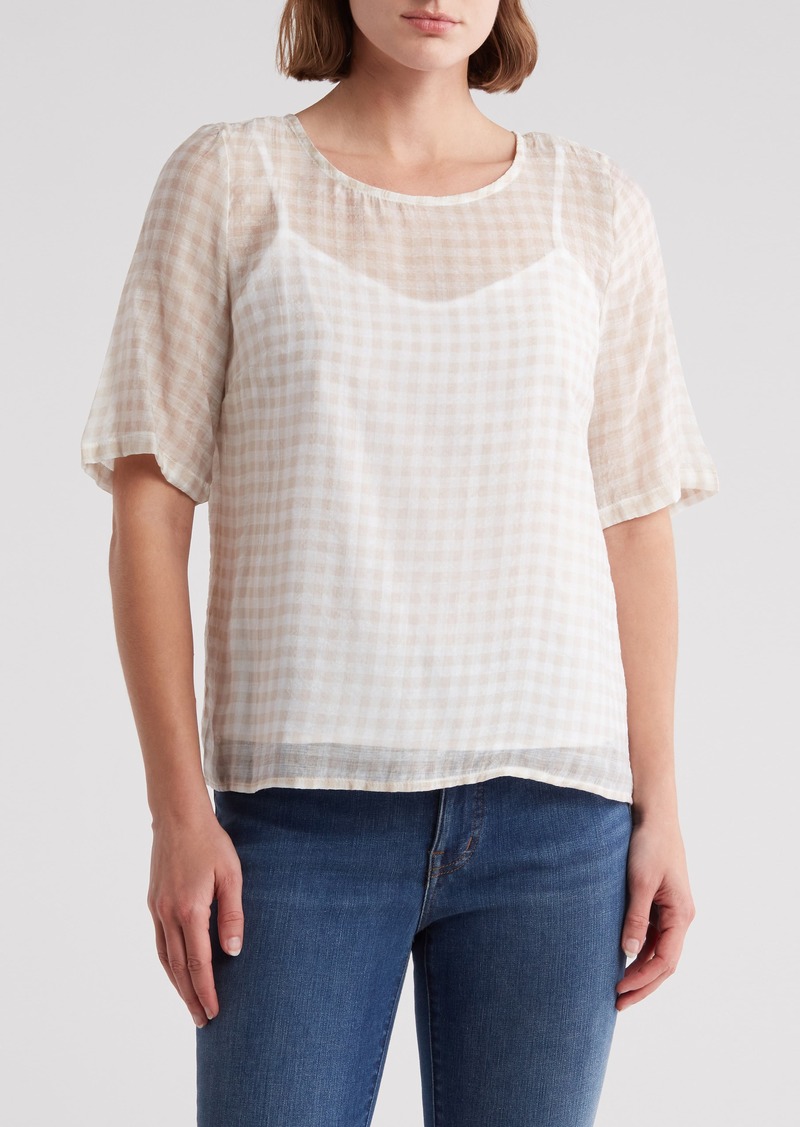 Vince Camuto Lawn Gingham Top in Lucent White at Nordstrom Rack