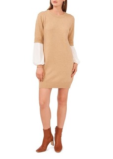 Vince Camuto Layered Mixed Media Long Sleeve Sweater Dress in Latte Heather Brown at Nordstrom